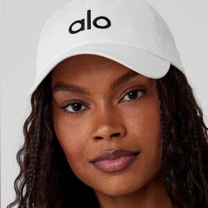 ALO Yoga White Baseball Cap with Black Logo